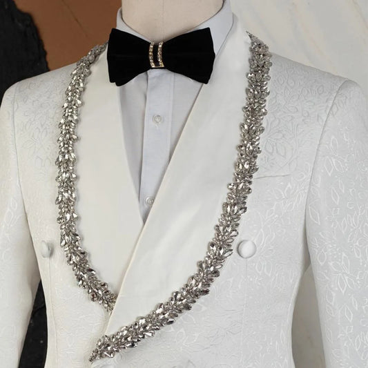 Customized 2 Pieces Sets Diamond Tuxedos Men Suits Wedding Groom Dinner Party Male Prom Blazers Trajes Elegante Para Hombres