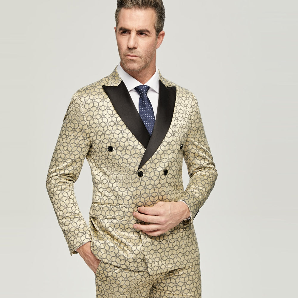 Costumes croisés pour hommes Jacquard Perfect Suit Costumes de mariage fabriqués pour hommes Costume Blazer 2 pièces 