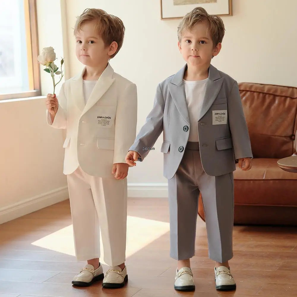 Boys Formal Blazer Suit Set with Trousers and T Shirt Two Piece Outfit for Kids