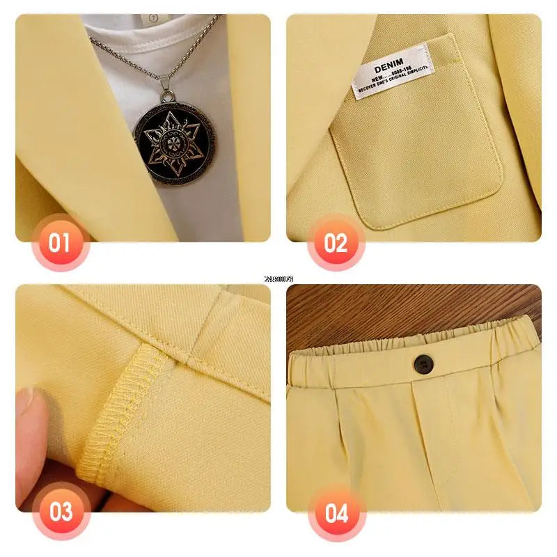 Boys Formal Blazer Suit Set with Trousers and T Shirt Two Piece Outfit for Kids