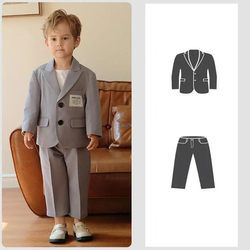 Boys Formal Blazer Suit Set with Trousers and T Shirt Two Piece Outfit for Kids