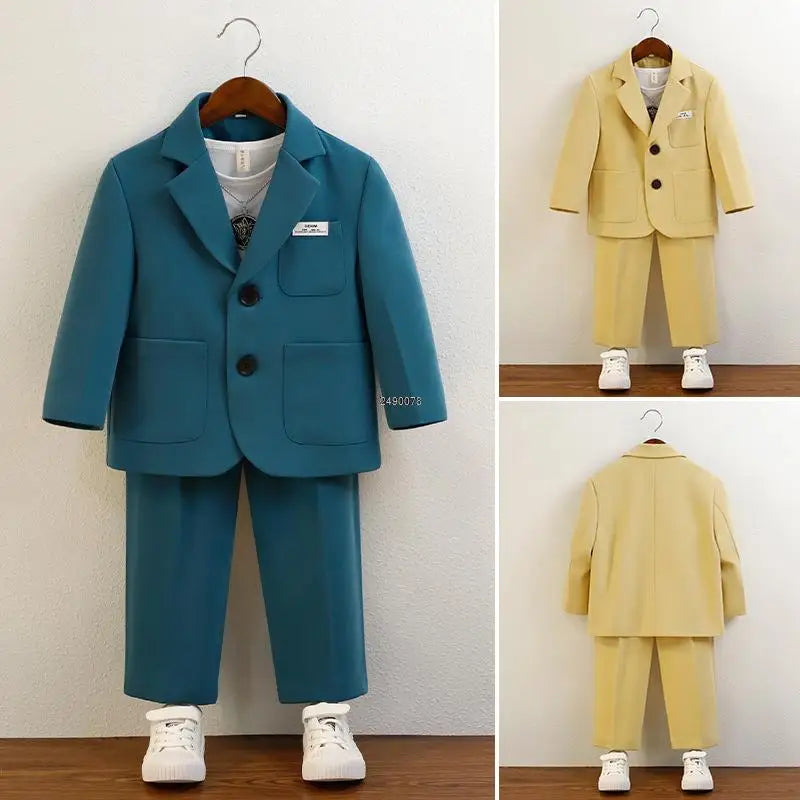 Boys Formal Blazer Suit Set with Trousers and T Shirt Two Piece Outfit for Kids