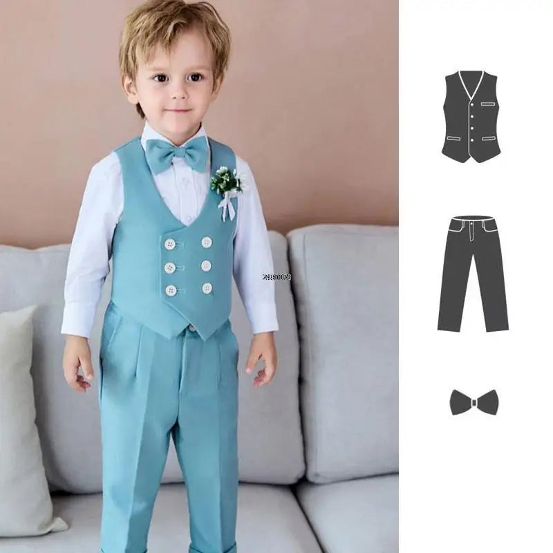 Boys Formal Blazer Suit Set with Trousers and T Shirt Two Piece Outfit for Kids