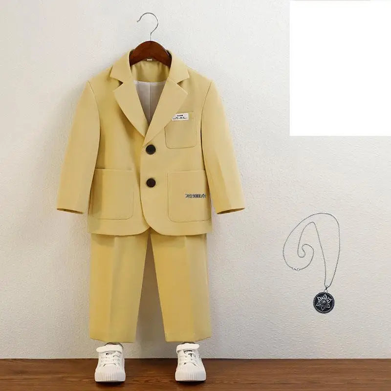 Boys Formal Blazer Suit Set with Trousers and T Shirt Two Piece Outfit for Kids