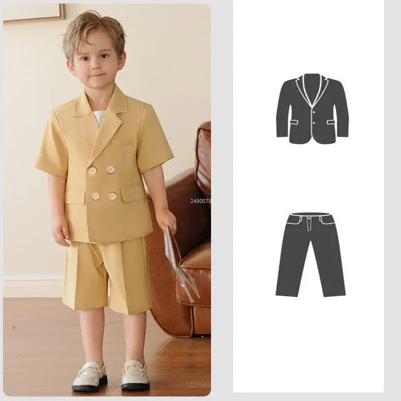 Boys Formal Blazer Suit Set with Trousers and T Shirt Two Piece Outfit for Kids