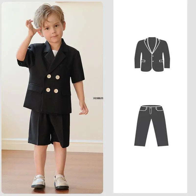 Boys Formal Blazer Suit Set with Trousers and T Shirt Two Piece Outfit for Kids