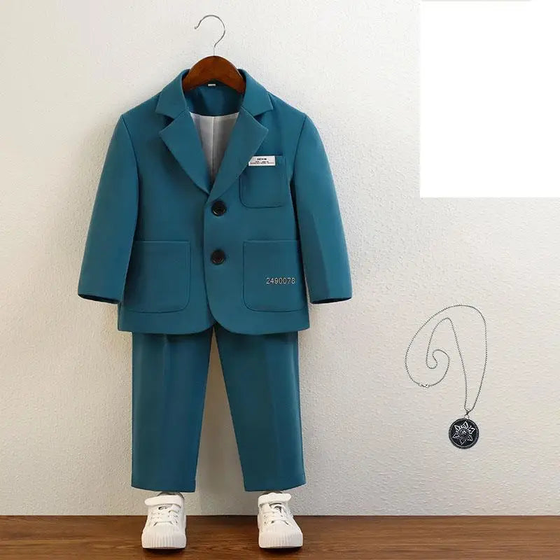 Boys Formal Blazer Suit Set with Trousers and T Shirt Two Piece Outfit for Kids
