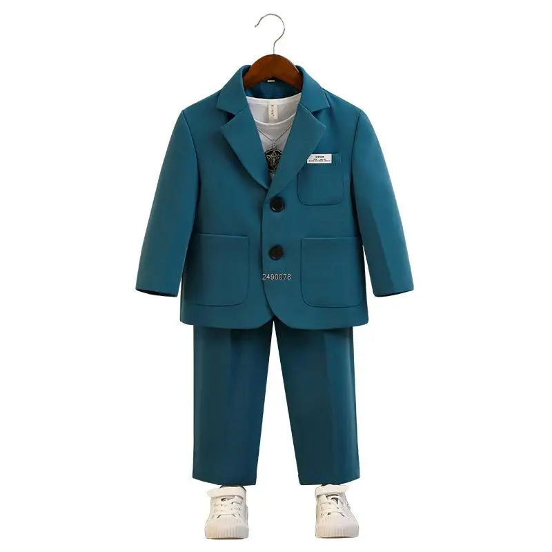 Boys Formal Blazer Suit Set with Trousers and T Shirt Two Piece Outfit for Kids