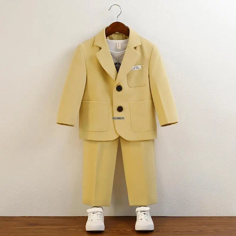 Boys Formal Blazer Suit Set with Trousers and T Shirt Two Piece Outfit for Kids