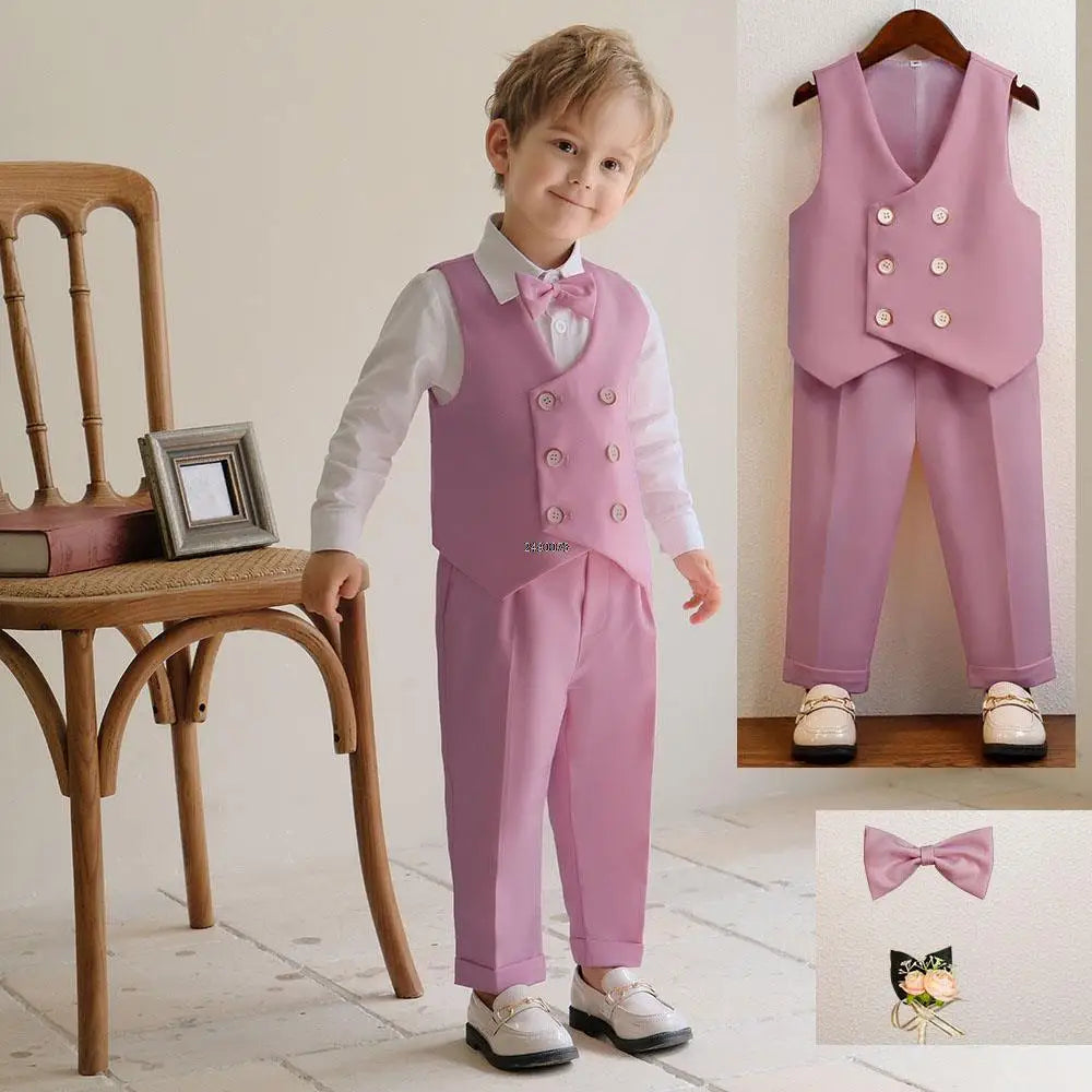Boys Formal Blazer Suit Set with Trousers and T Shirt Two Piece Outfit for Kids