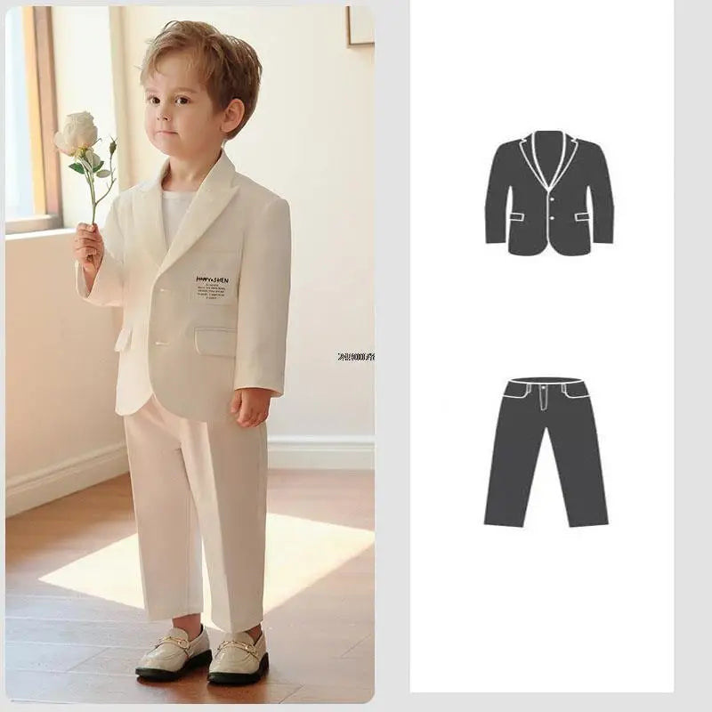 Boys Formal Blazer Suit Set with Trousers and T Shirt Two Piece Outfit for Kids
