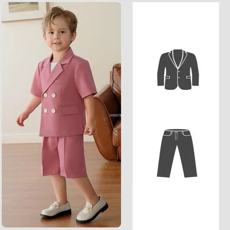 Boys Formal Blazer Suit Set with Trousers and T Shirt Two Piece Outfit for Kids