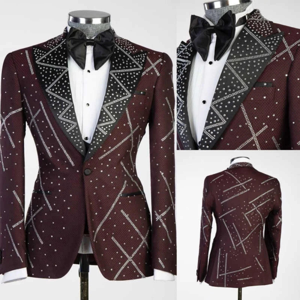 Modern Wedding Groom Tuxedo 2 Piece Blazer Pant Single Breasted Crystals Formal Occasions Party Banquet Customized