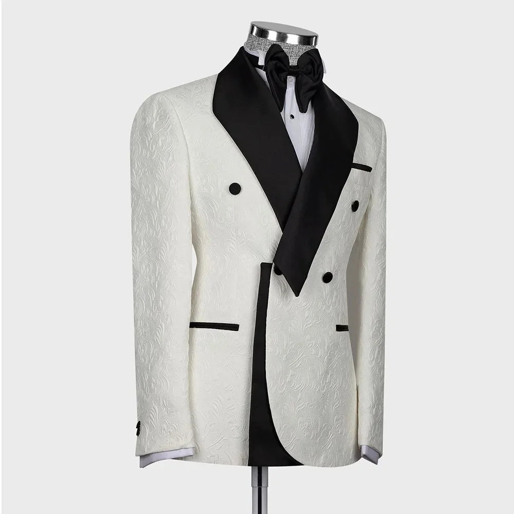Men Suits for Wedding One Piece Coat Tailor-Made Jacquard Shawl Lapel Groom Blazer Double Breasted Customized Only Jacket