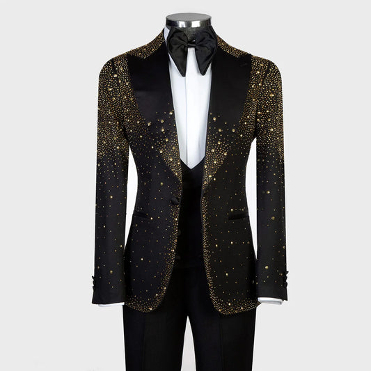 Customized Unique Design Beaded Crystals Men Suits Wedding Groom Tuxedos 2 Pieces Sets Male Prom Blazers Party Costume Homme