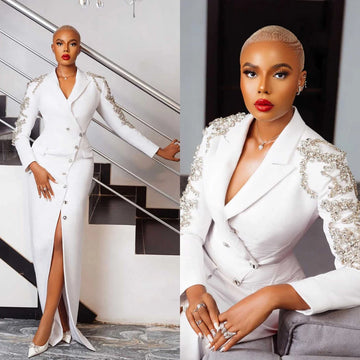 Luxury Beaded Women Long Blazer Dress Slim Fit Floor Length High Slit Overcoat Formal Wear Coat Customized Evening Party Outfits