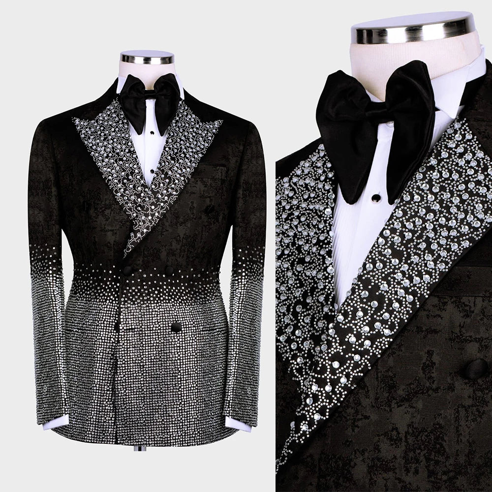 Luxury Wedding Tuxedos Beads 1 Piece Blazer Peaked Lapel Single Breasted Formal Prom Jacket Slim Fit Custom Made