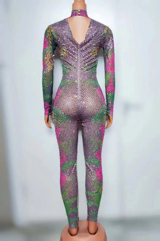 Sexy Sparkly Hot Drilling Process Full Rhinestone Colorful Jumpsuits for Women Pole Dance Costume Pageant Drag Queen Jumpsuit