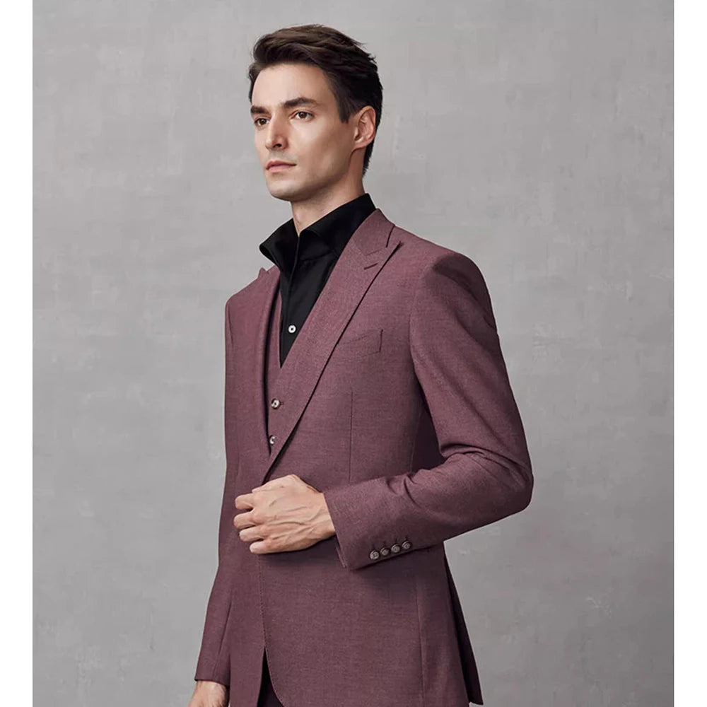 Traje de 3 piezas de moda con solapa de pico, color liso, para caballero, corte entallado, para negocios, informal, para fiesta de boda, esmoquin, blazer, chaleco y pantalones