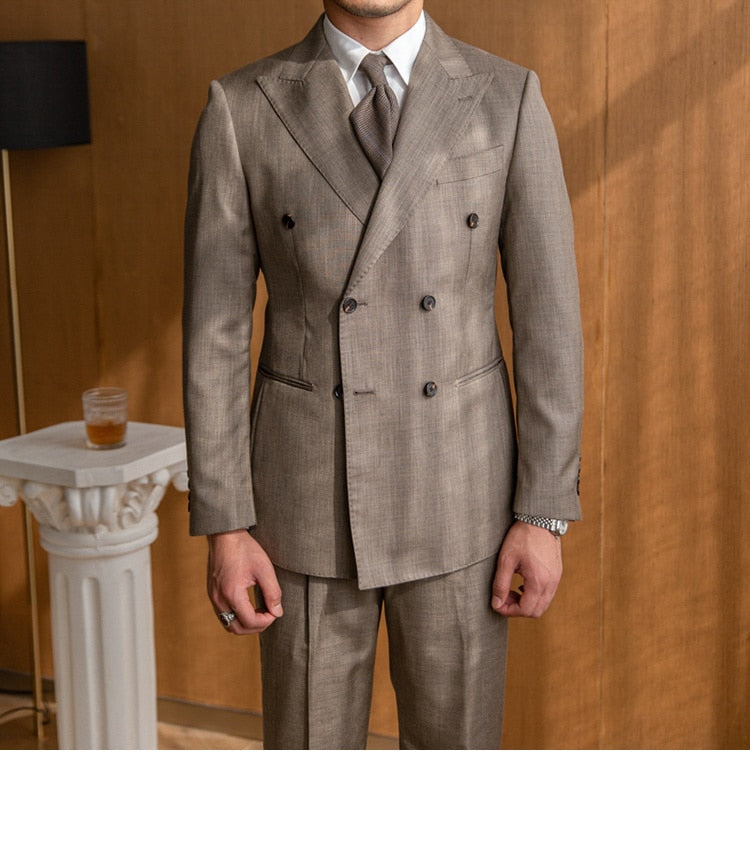 Costume de créateur vintage à double boutonnage deux pièces pour mariage, fête, marié, banquet, homme, coupe cintrée 