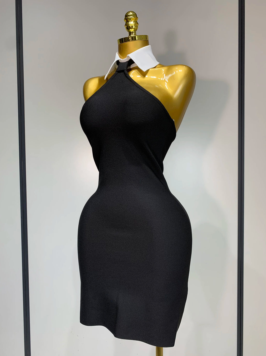 Women Sexy Backless White Shirt Collar Black Mini Bodycon Bandage Dress Elegant Evening Club Party Luxury Birthday Dresses