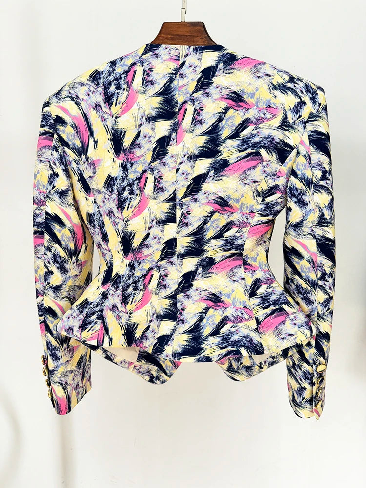 Designer Jacket Women's Gorgeous Feather Printed Collarless Blazer