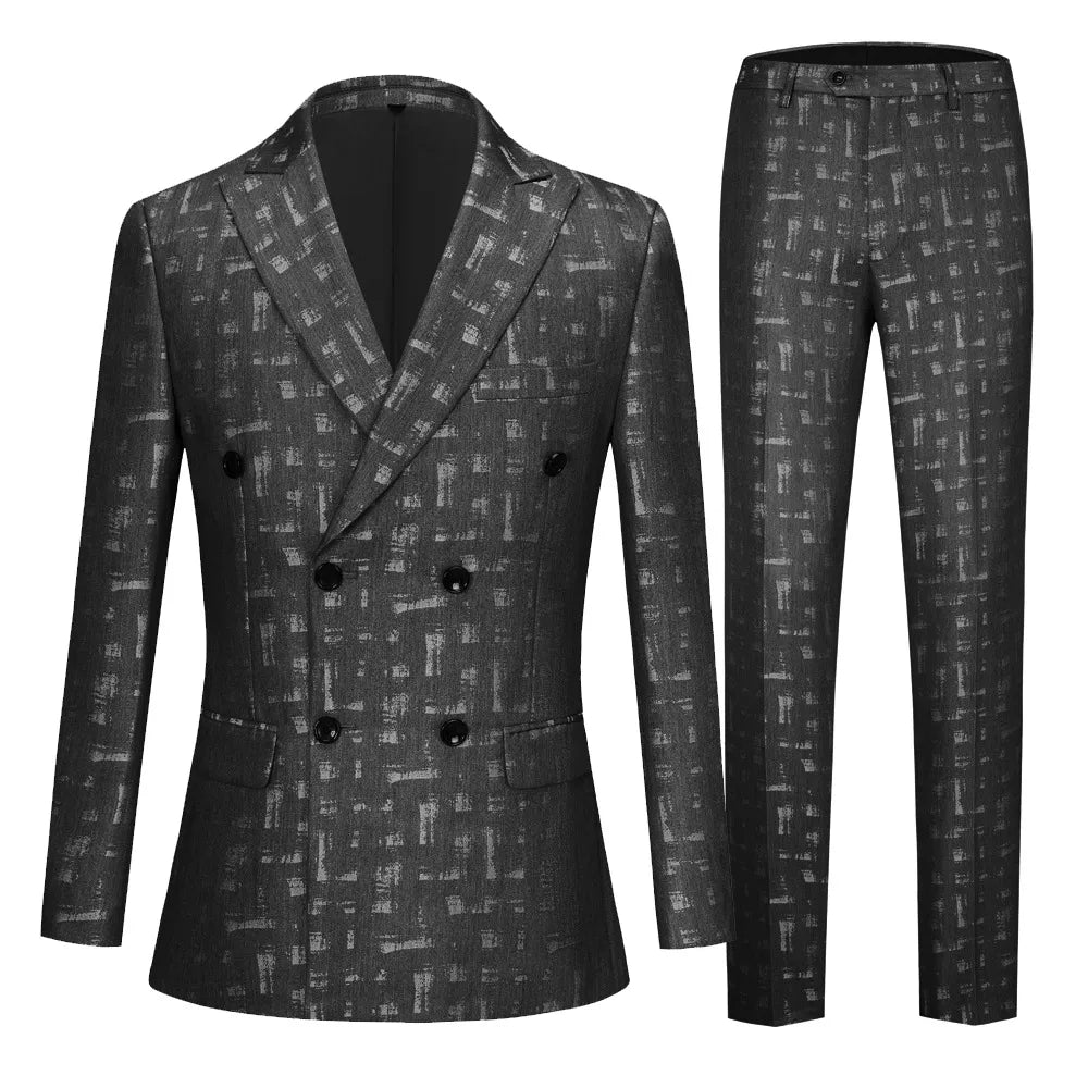 Men's Suit Double-breasted British Style Business Suit Hidden Flower Two-piece Suit