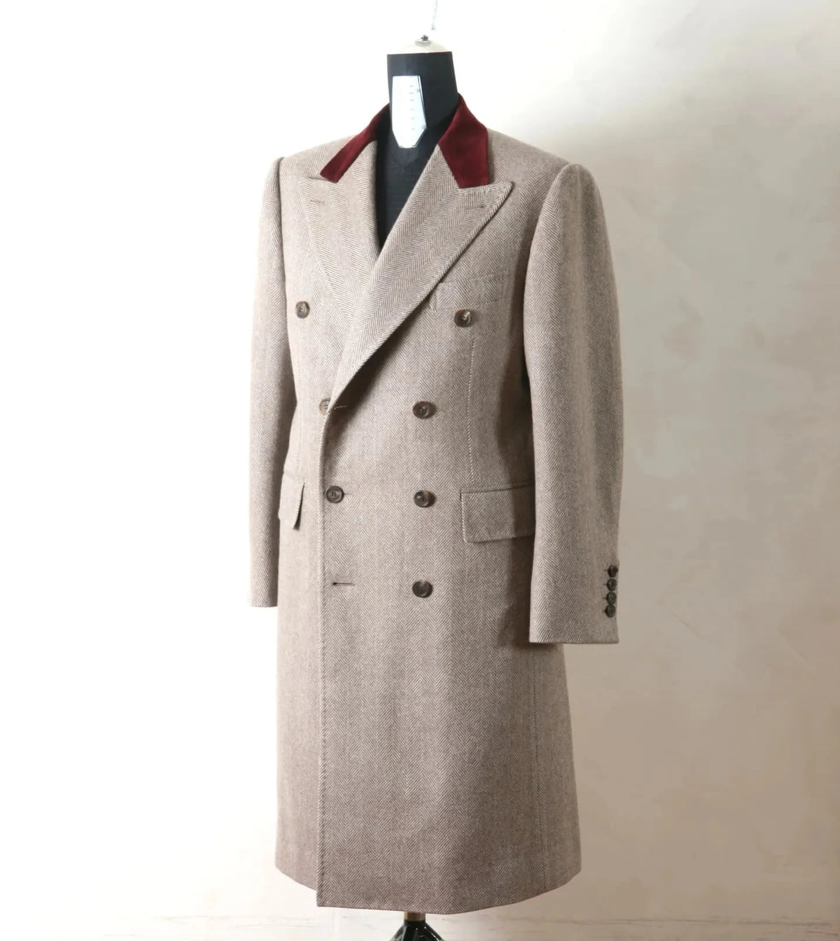 Fashion Men's Overcoat Herringbone Peaked Lapel 1 Piece Overgarment Tailor-Made Blazer Double Breasted Customized Topcoat