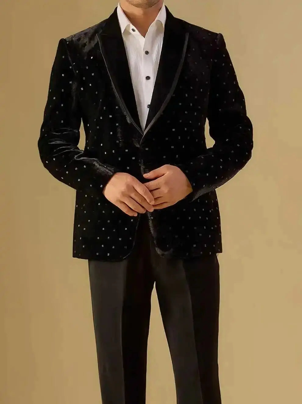 Luxury Men Suit 2-Piece Blazer Single Breasted Jacket Crystals Beaded Slim Fit Wedding Tuxedo Groom Prom Customized