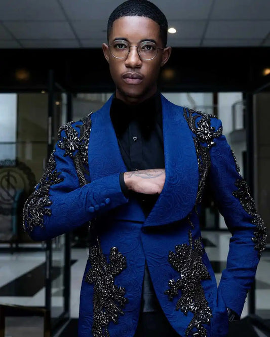 Luxury Appliques Men's Wedding Suit Blazers Shawl Lapel Tuxedos Single Breasted Jacket Business Groom Wear Only Coat Customized