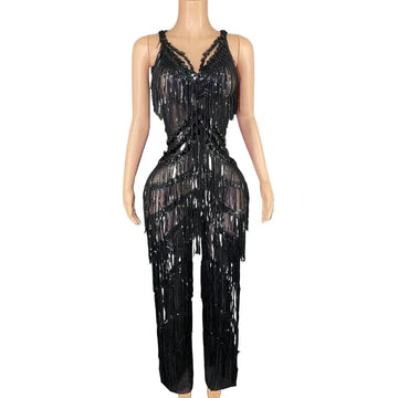 Customized Sparkly Rhinestones Sequins Jumpsuit for Women Sexy Birthday Celebrate Event Outfit Singer Dancer Performance Costume