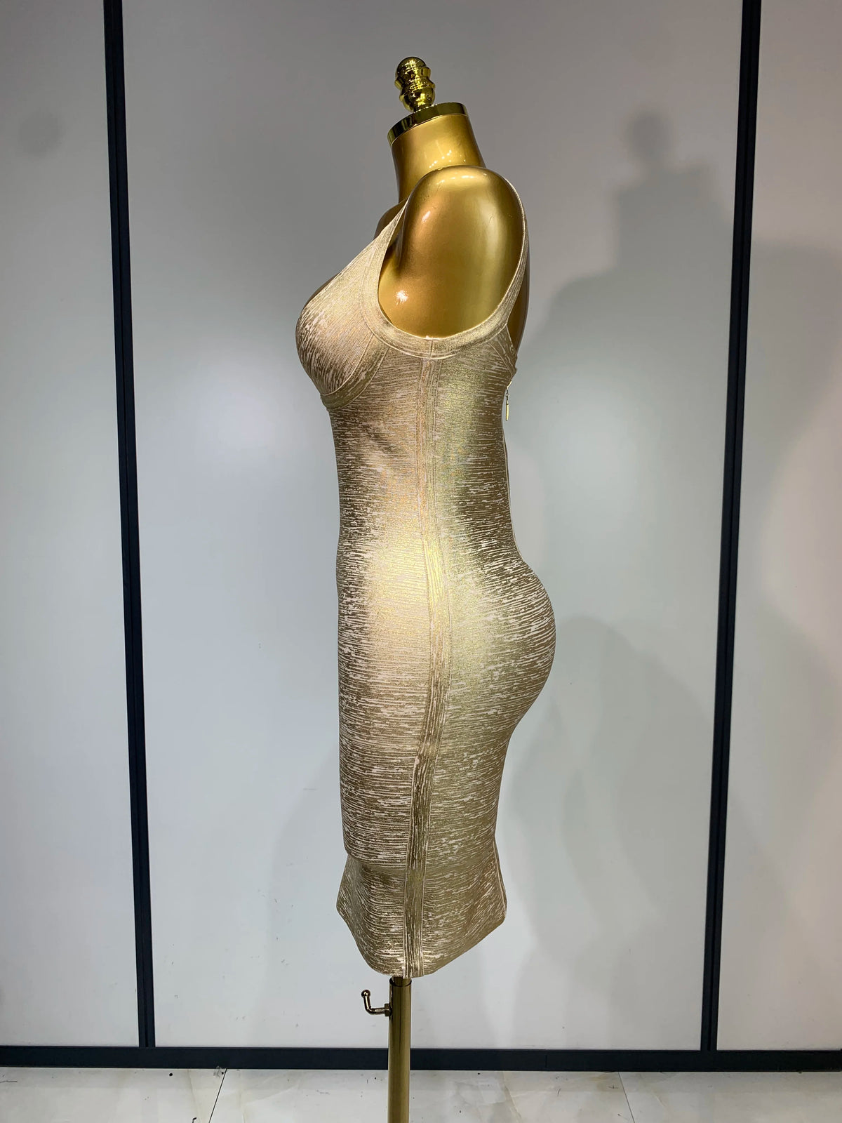 High Quality Celebrity Elegant Gold Bodycon Bandage Dress Women Sexy Nightclub Evening Party Luxury Birthday Dress Vestidos