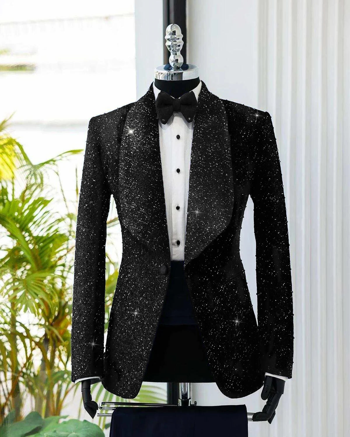 Sparkly Men Suits for Wedding Shawl Lapel Blazer 2 Pieces Set One Button Groom Tuxedo Groom Coat Customized Jacket Pants