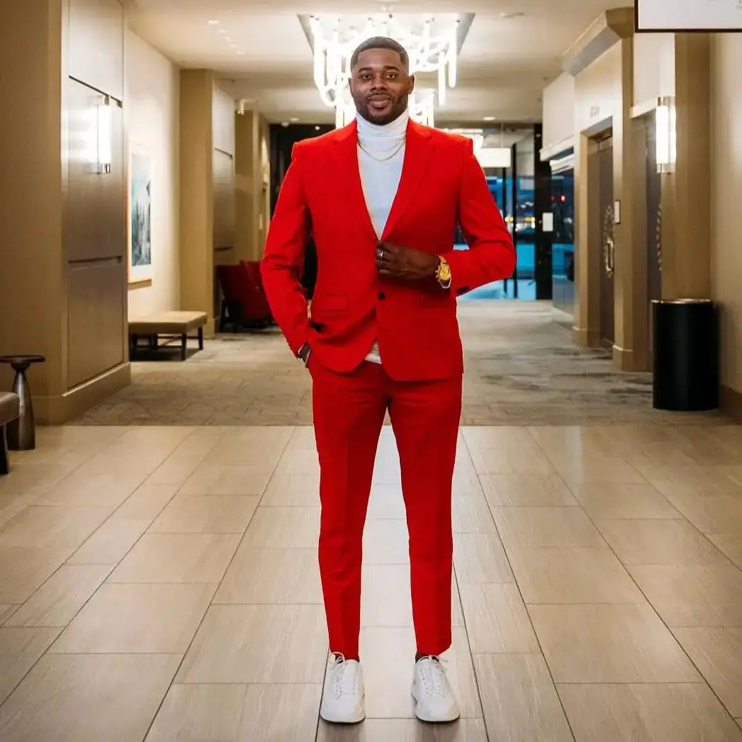 Costume rouge pour homme, coupe slim, blazer, smoking, veste et pantalon, grande taille, tenue de mariage