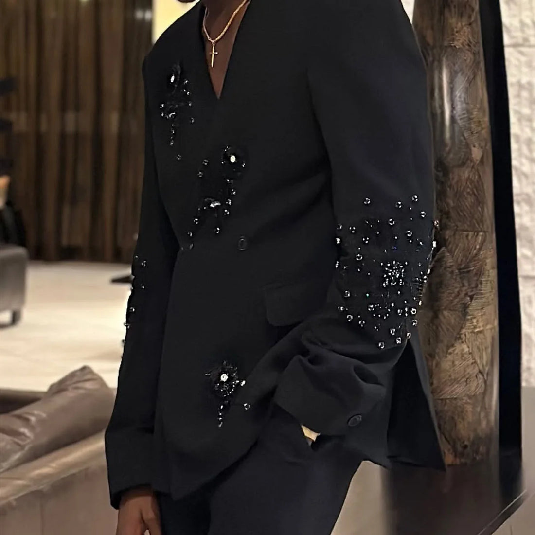 Customized Luxury Gem Diamond Men Suits Peaked Lapel Groom Tuxedos Wedding 2 Pieces Sets Male Prom Blazer