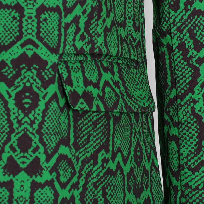 Conjunto de pantalón formal de talla grande con blazer de solapa con estampado verde, conjunto de pantalón de dos piezas
