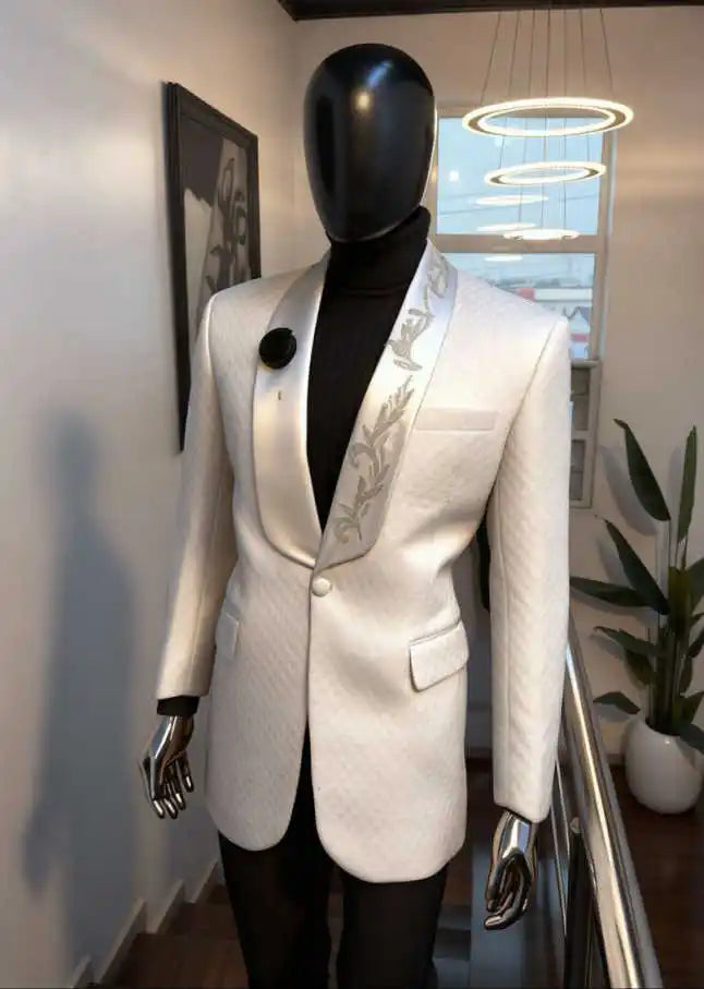 Gentleman Wedding Tuxedos Beaded 2 Pcs Jacket Pants Men Suit Elegant Single Breasted Evening Business Blazer Customized