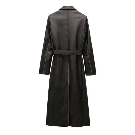Winter Leather Women Suit Long Blazer with Belt Clothes Female Overcoat Business Work Wear Jacket Casual Hot Girl Coat