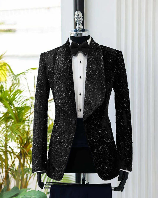 Sparkly Men Suits for Wedding Shawl Lapel Blazer 2 Pieces Set One Button Groom Tuxedo Groom Coat Customized Jacket Pants