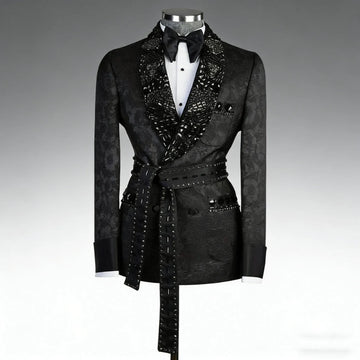 Luxury Wedding Men Suits Gentleman Crystal Neck Tailor-Made Groom One Coat Singer Suits Formal Occasions Party Size Customized