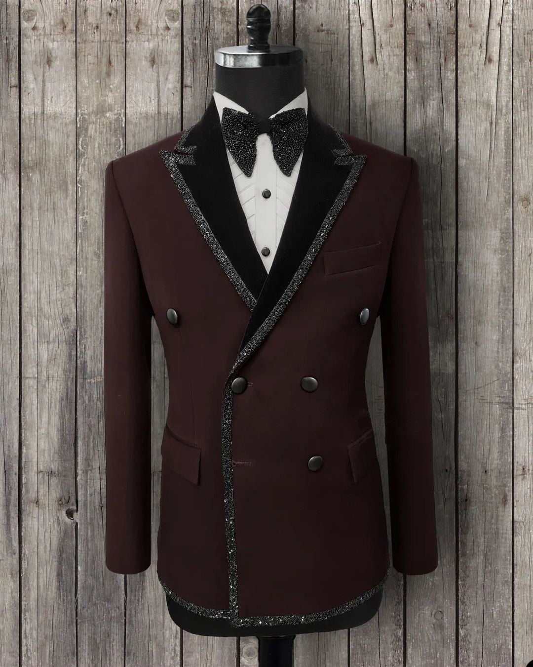 Wedding Men Suit With Beads Neck One Coat Bowtie Business Formal Groom Tuxedo Party Suits
