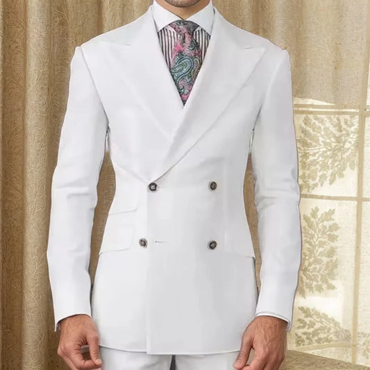 White Silm Fit Formal Suits for Men Double Breasted Peaked Lapel Groomsmen Wedding Tuxedo Male Suit Fashion African Jacket Pants
