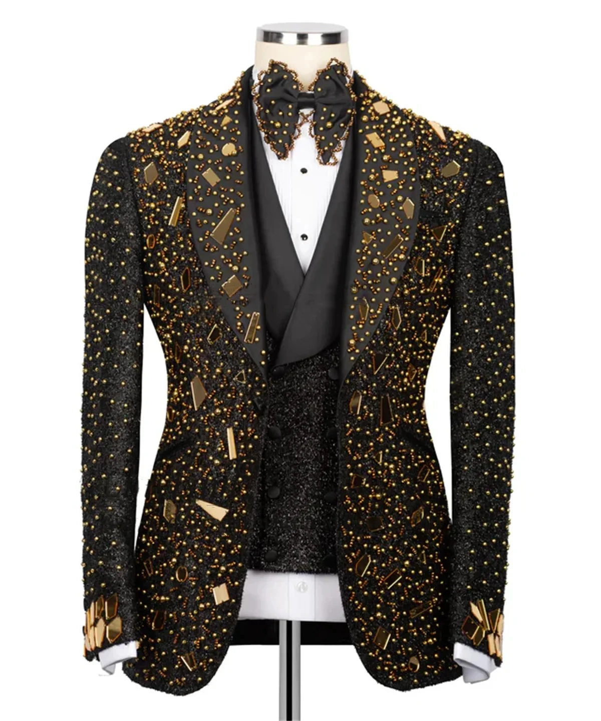 Men Wedding Suits Gorgeous Shawl Lapel Tailor-Made 3 Pieces Set Beading Pearls Groom Blazer Customized Jacket Vest Pants