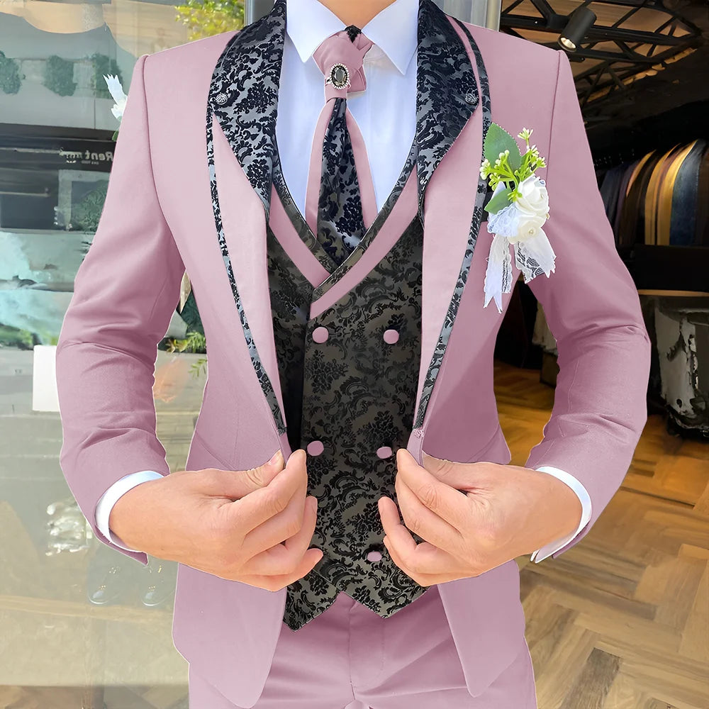 Traje de 3 piezas para hombre, elegante esmoquin para boda, chaqueta, pantalón y chaleco, blazer formal personalizado.