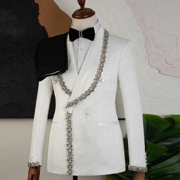 Customized 2 Pieces Sets Diamond Tuxedos Men Suits Wedding Groom Dinner Party Male Prom Blazers Trajes Elegante Para Hombres
