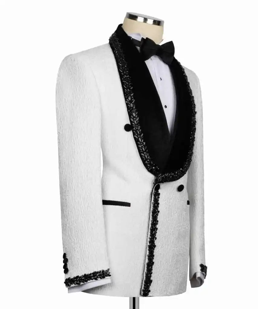 Vintage Crystal Men Wedding Suits Peaked Lapel Tuxedo Groom Wear 2 Pcs Jacket Pants Business Prom Evening Party Customized