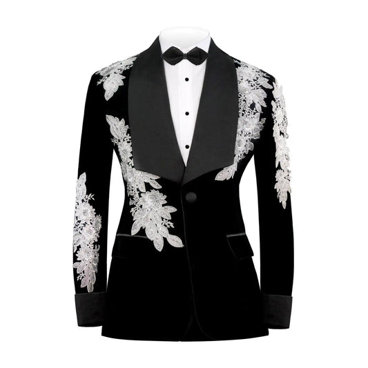 Designer Wedding Tuxedos Appliques Sequins Men Suit Shawl Lapel 1 Piece Set Jacket Party Groom Business Blazers Customized