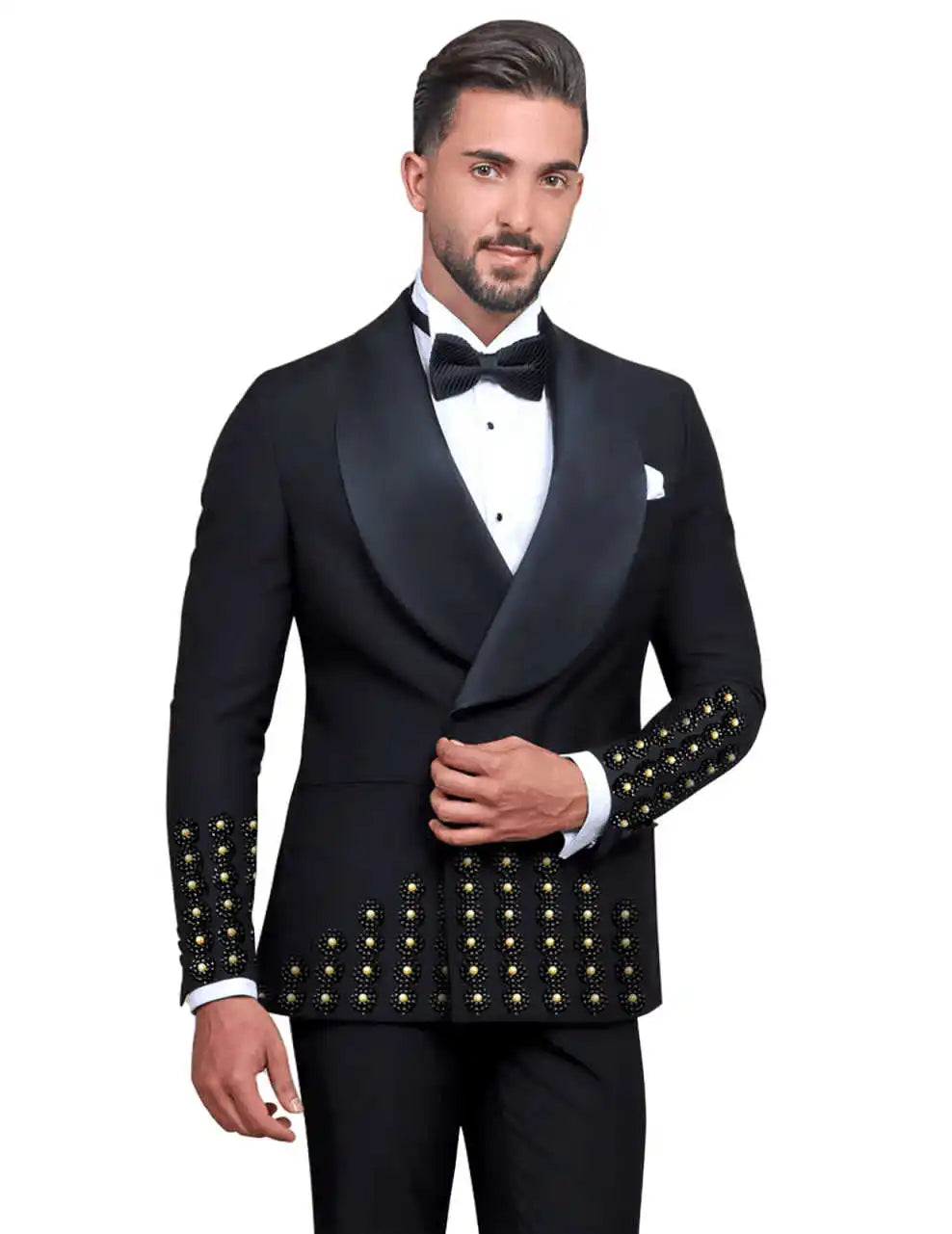 Gorgeous Wedding Tuxedos Handmade Beaded 2 Pcs Men Suit Classic Fit Jacket Pants Shawl Lapel Evening Party Coats Customized
