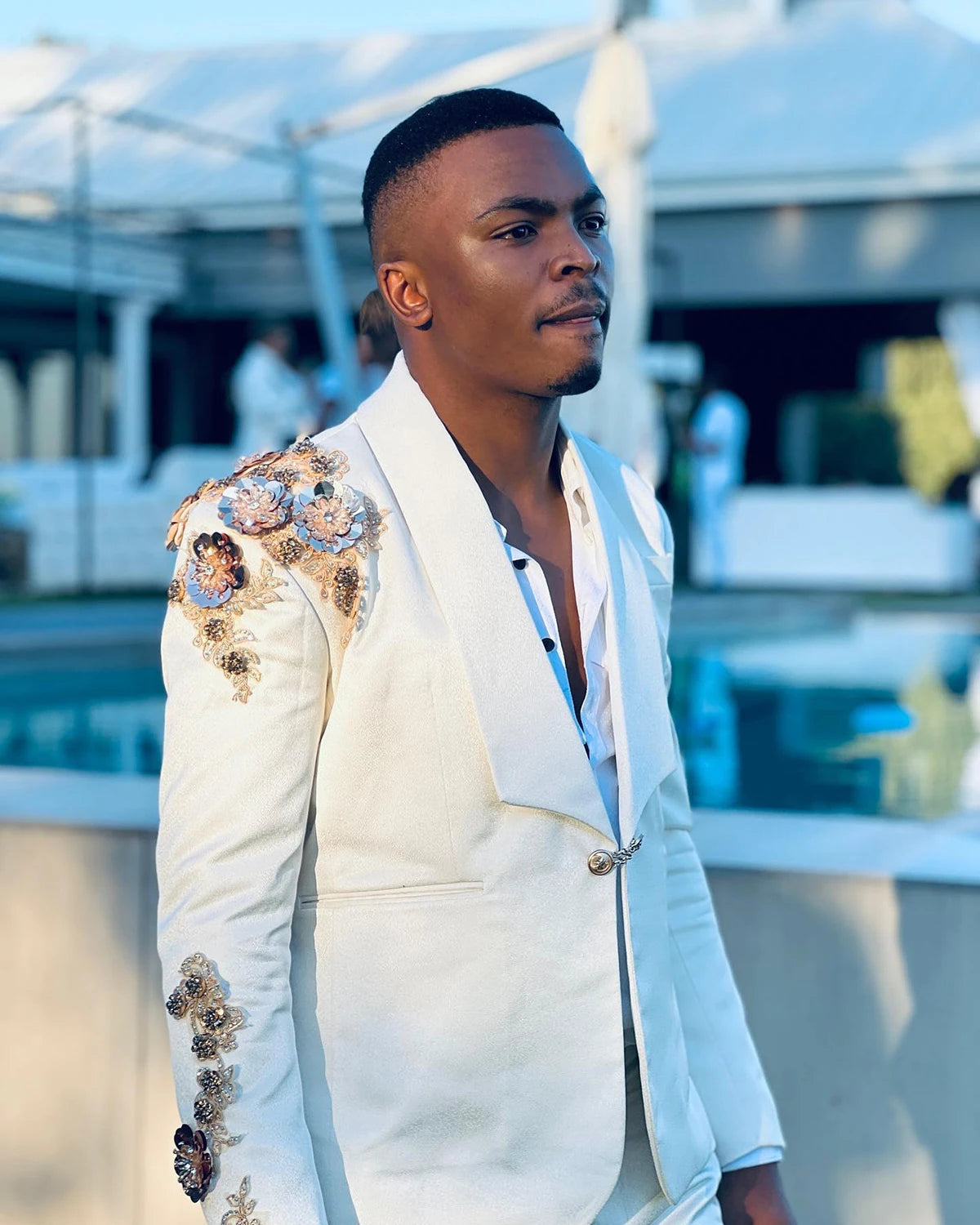 Esmoquin de boda con flores 3D para hombre, 2 piezas, solapa chal, formal, fiesta de graduación, chaqueta personalizada, pantalones, traje de noche para novio 