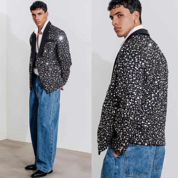 Customized Designer Fashion Beads Crystals Men Suits Groom Wedding Tuxedos Trajes Para Hombre 2 Pieces Sets Male Prom Blazer